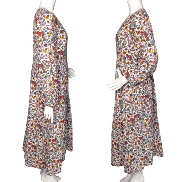 BODEN Long Dress, 10R, Multicolor floral, Long sleeve, V-neck, Cotton - Picture 6 of 13